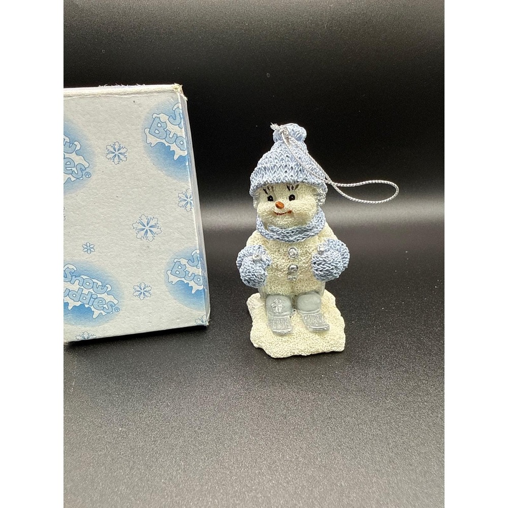 Snow Buddies Skiing Snowman Ornament Vintage 1999 Blue Hat Scarf 3" with Box
